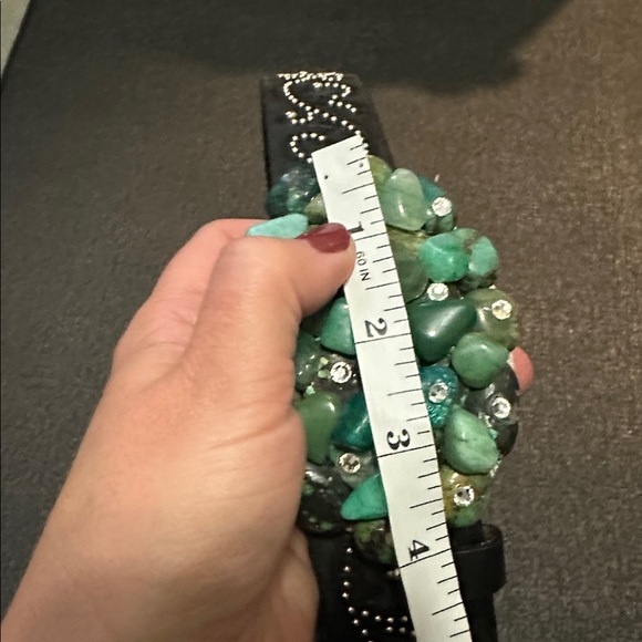 Tony Lama Black Belt with Turquoise Stone Buckle - Picture 9 of 11